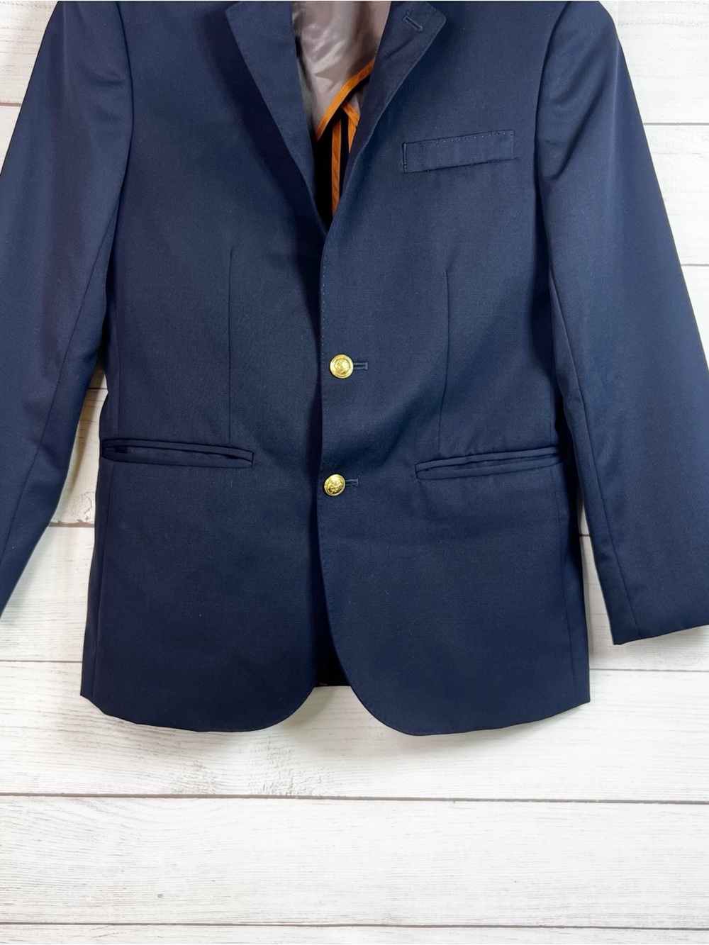 J CREW Crewcuts Boys Ludlow Suit Jacket Navy Blue Two Gold Button Size 14 Preppy - Picture 4 of 12